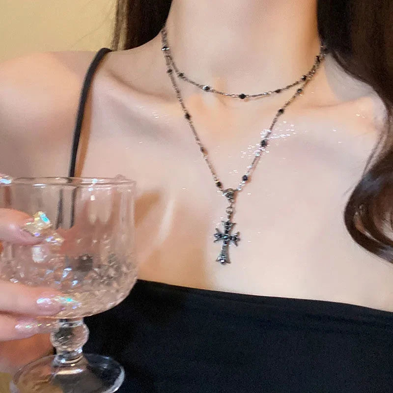 Rhinestone Cross Choker